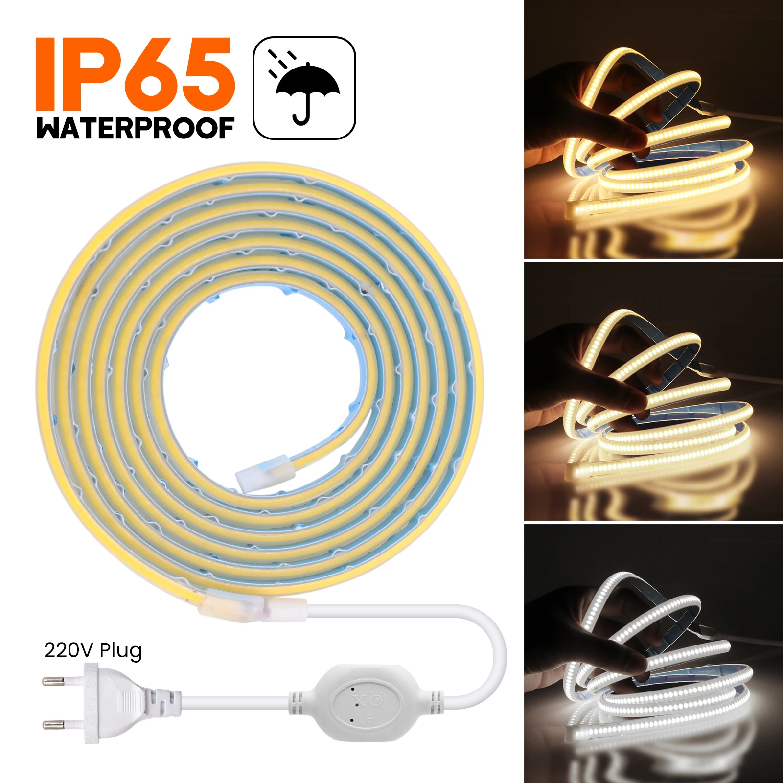 

IP65 Adhesive COB Tape Light Diode 220V Flexible 20M 35M 288LEDs/M LED FOB Ribbon For Home Garden Outdoor Linear Lighting Decor