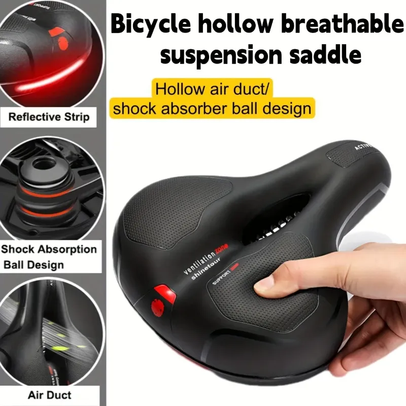 MTB Road Universal Hollow Ventilated Shock Absorbing Comfort Big Butt Unisex Bike Saddle Reflective Safety Design