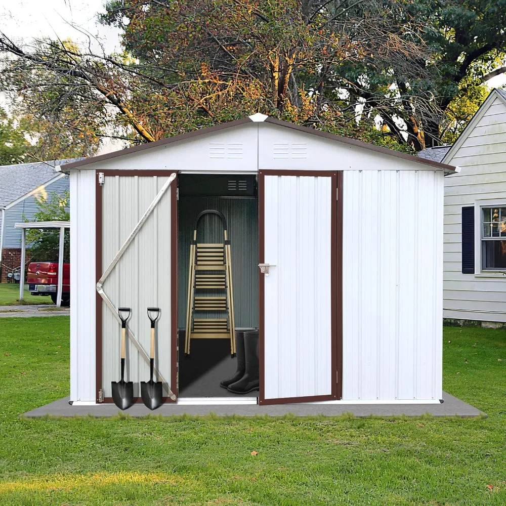 

10x8 FT Metal Garden Shed with Hinged Door & Padlock & Perforated Vents, Aluminum Outdoor Storage Shed for Bikes, BBQ, Tools