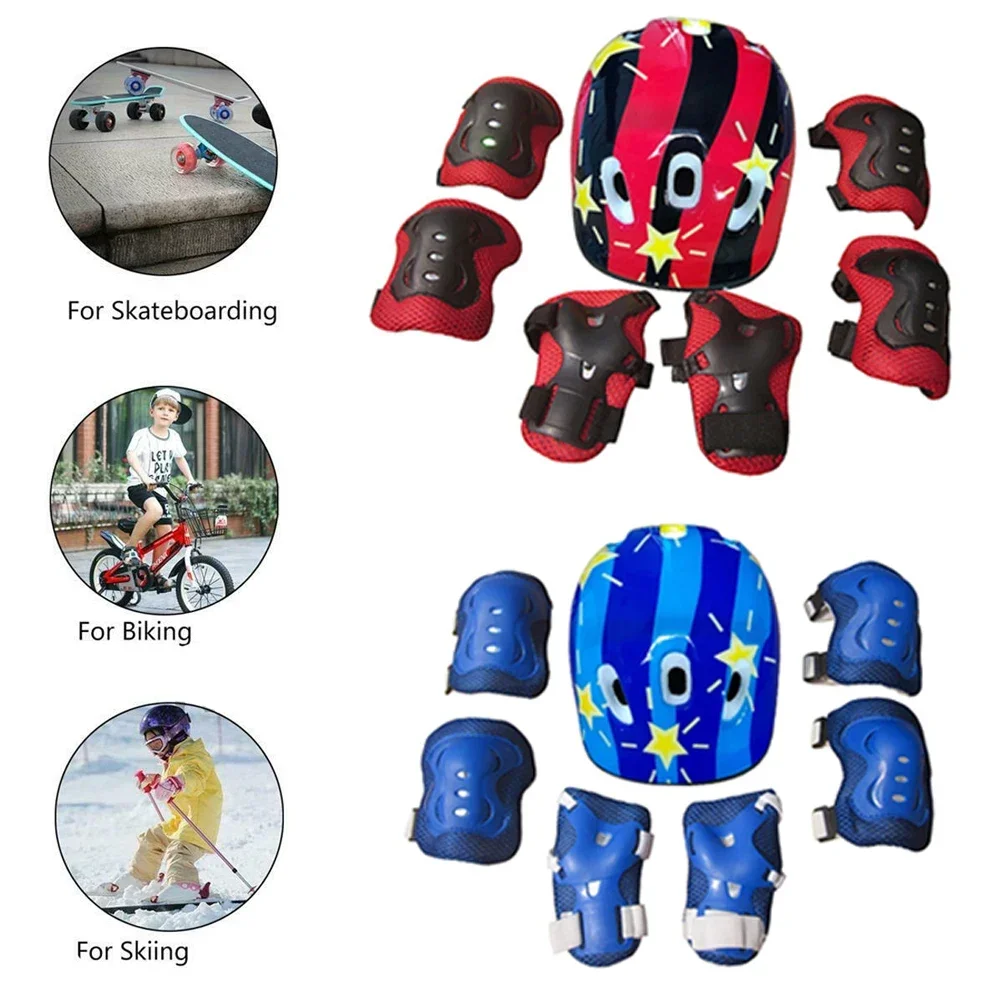 Protective Gear Set Adjustable Kids Helmet Knee Pads Elbow Pads Wrist Guards for 3~15yrs Bike Roller Skating Cycling Scooter