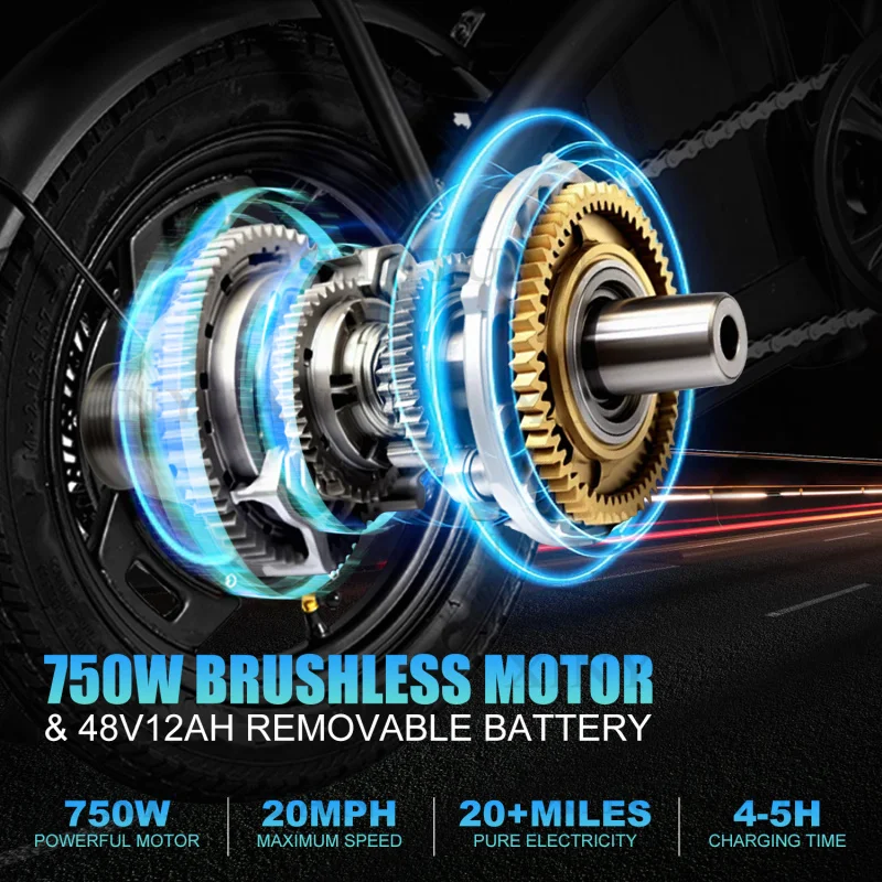 전기 접이식 자전거 Ebike T5 450W 48V 20Mph 접이식 10.4Ah 장거리 14인치 하이브리드 자전거