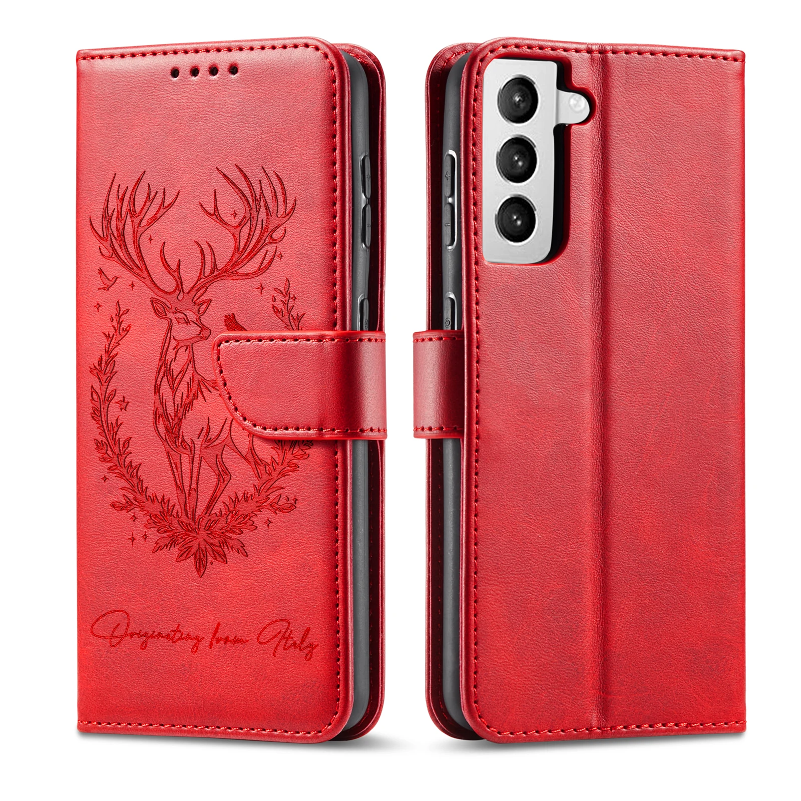 Elegant Leather Flip Case with 3D Deer Design