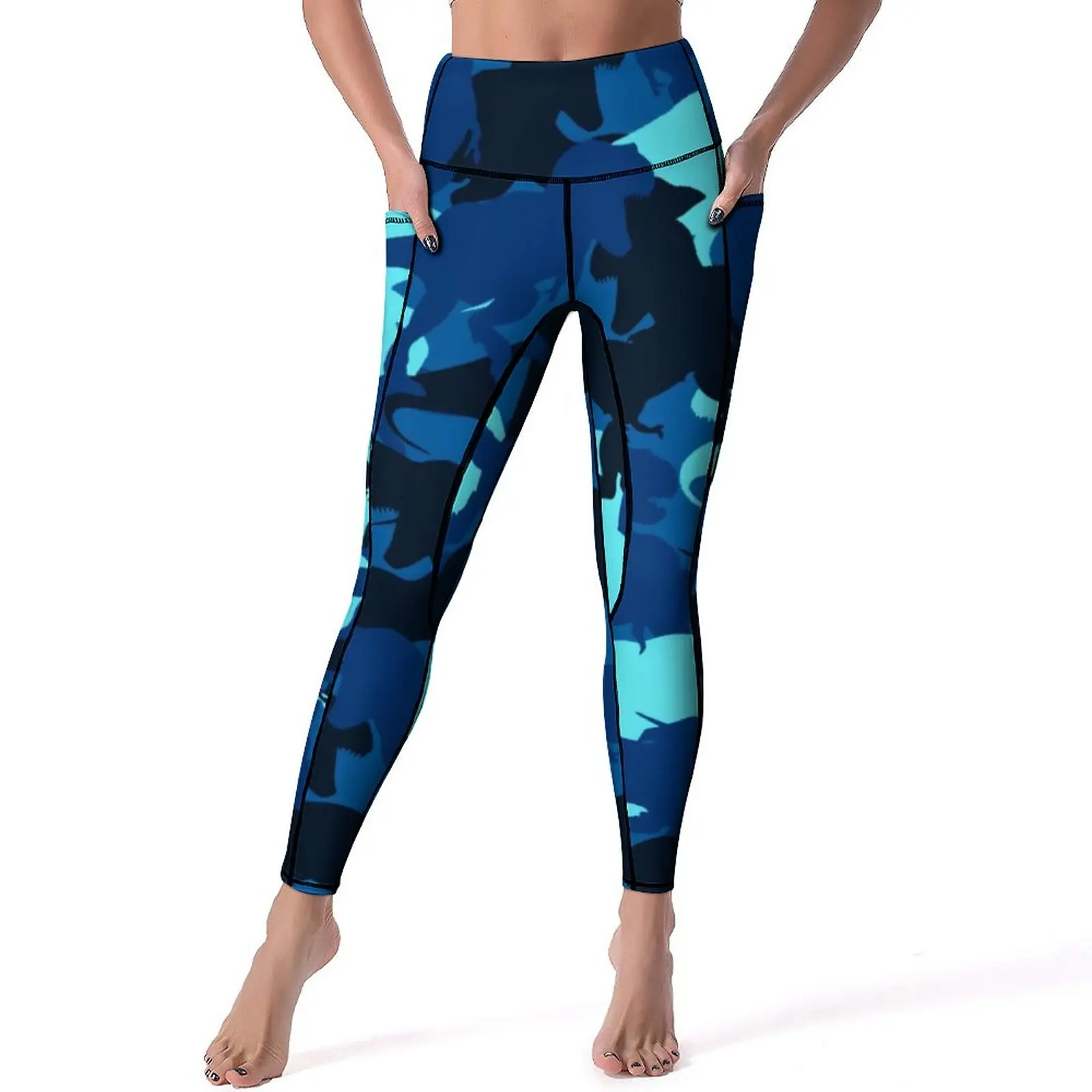 

Blue Dinosaur Camouflage Yoga Pants Sexy Abstract Animal Printed Leggings High Waist Fitness Leggins Lady Sweet Sports Tights