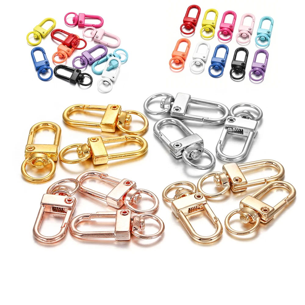 Rotating Dog Buckle 10pcs/lot 12x33mm Gold Rhodium Metal Lobster Clasps Hooks For DIY Jewelry Making Key Ring Chain Accessories
