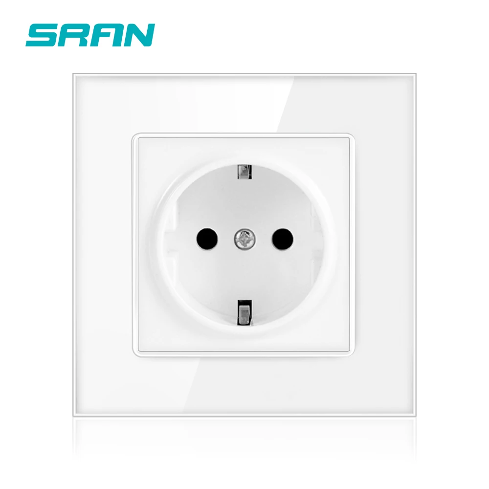 SRAN Power Socket,16A EU มาตรฐานไฟฟ้า Outlet 86มม.* 86มม.แผงคริสตัลแก้วสีขาวผนังซ็อกเก็ต 1