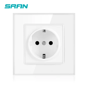 SRAN Power Socket,16A EU มาตรฐานไฟฟ้า Outlet 86มม.* 86มม.แผงคริสตัลแก้วสีขาวผนังซ็อกเก็ต 1