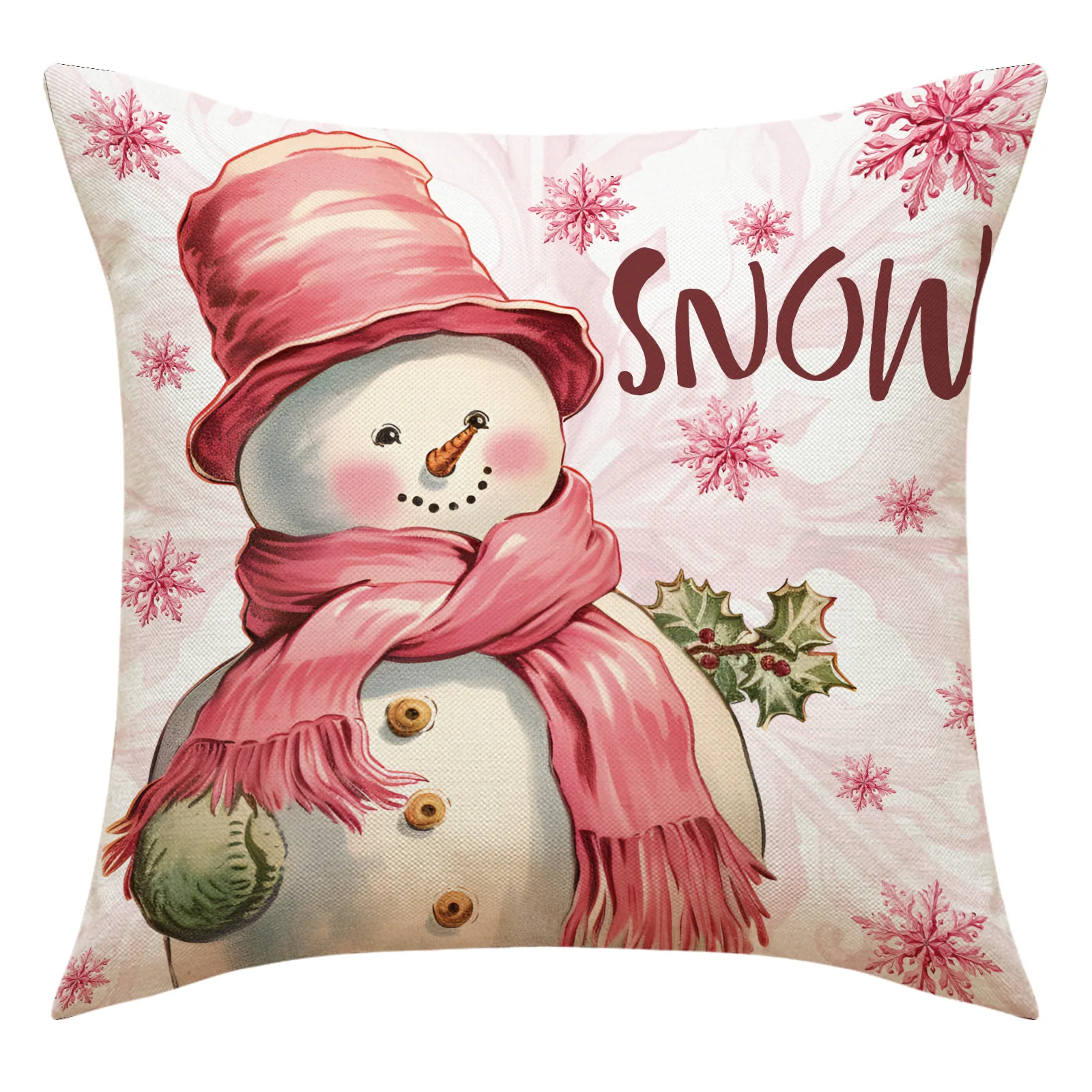 2023 New Pink Christmas Pillow Covers Pink Linen Santa Claus Pillow Cover  Cute Christmas Cartoon Printed Pillow Covers