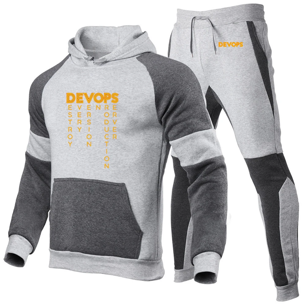 DEVOPS - The real definition of DEVOPS Men's New Patchwork Tracksuit Hoodie Pullover +Pants Casual Comfortable Two Pieces Suit