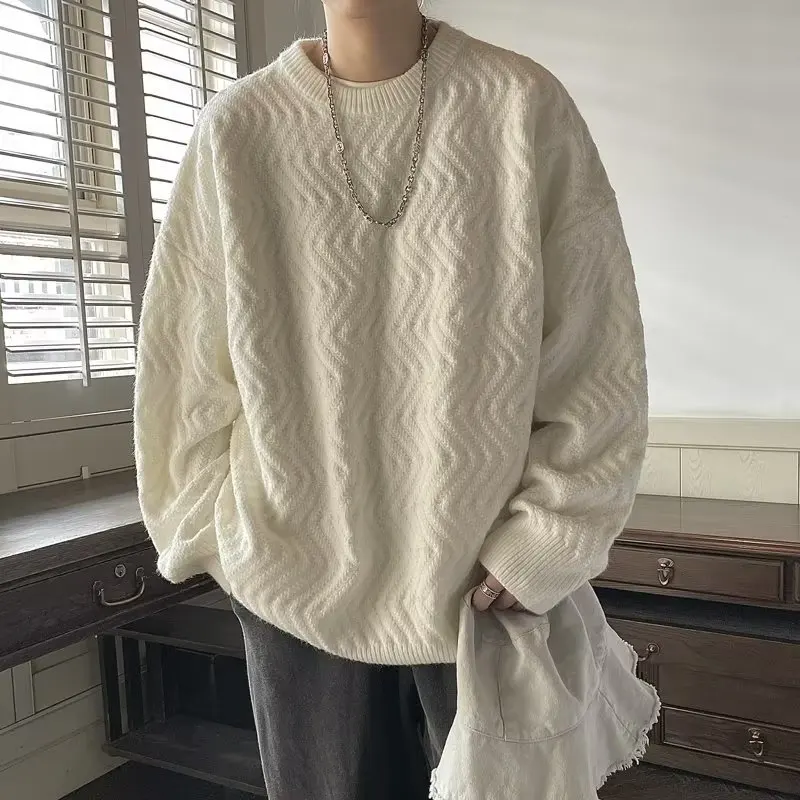 Design Sense Japanese Round Neck Loose Sweater Men's Autumn and Winter Lazy Style Casual Korean Knitted Sweater