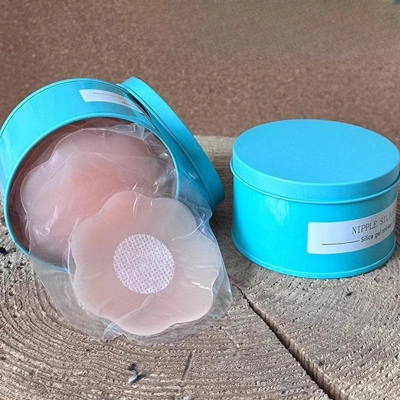 12pcs with Box Women Flower Silicone Nipple Cover Reusable Sweatproof Petals Chest Patch Invisible Circular Seamless Bra Sticker