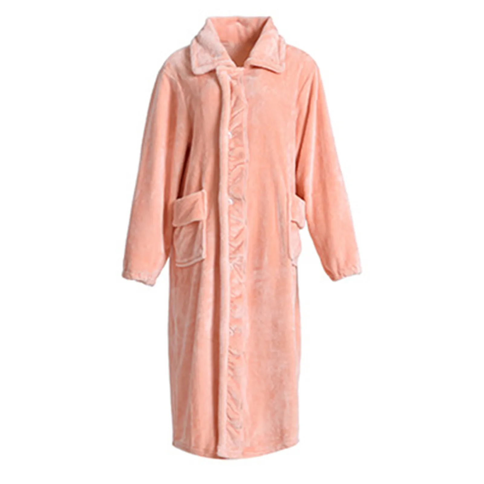 

Women's Solid Color Casual Autumn Winter Thickened Extra Long Warm Coral Fleece Pajamas Fuzzy Robes with Pockets