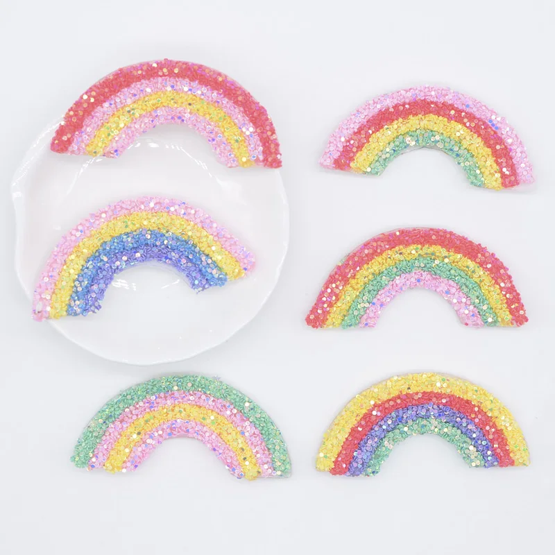 6Pcs 62*28mm 스팽글 파이프 레인보우 클립 Applique 액세서리 수제 크리스마스 모자 머리핀 활 의류 신발 장식 패치