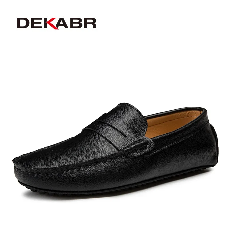 Men Loafers Real Leather Fashion Boat Shoes 38-49 Big Size DEKABR Mens Casual Leather Male Flat Shoes,casual shoes,leather shoes