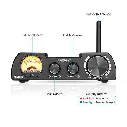AIYIMA 블루투스 5.0 파워 앰프, 스테레오 오디오 앰프 스피커, 홈 앰프, 300W x 2 VU 계량기 증폭, A08 Pro TPA3255 4