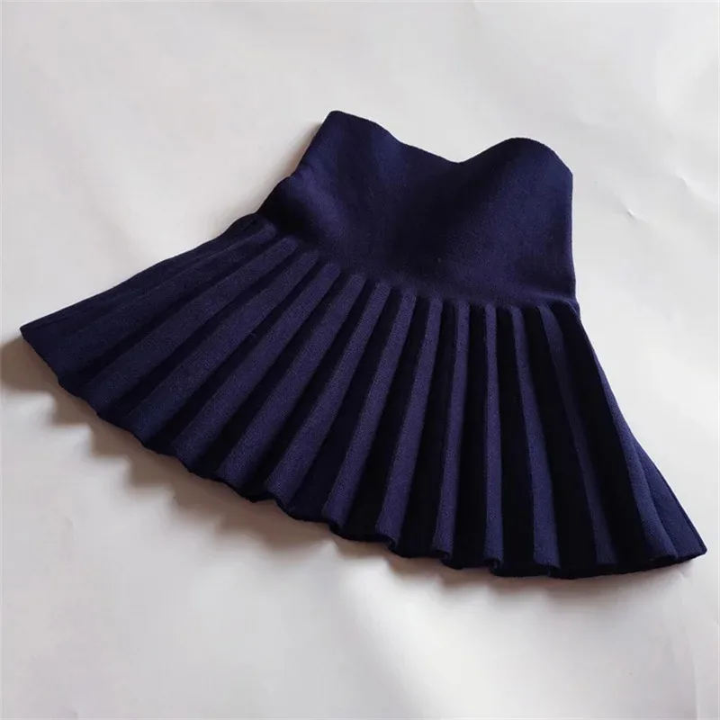 Children's Skirts Autumn/Winter Girls' Skirts Children's Knitted Pleated Short Skirts High Waist Pleated Skirts Solid Color - Image 5