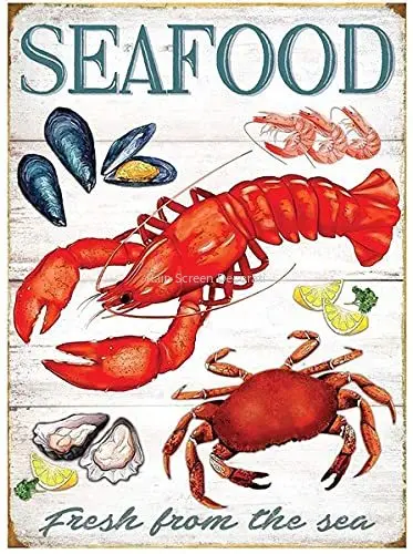 

Seafood Lobster Metal Tin Sign Kitchen Restaurant Shop Reminder Sign Home Gift Decoration 1
