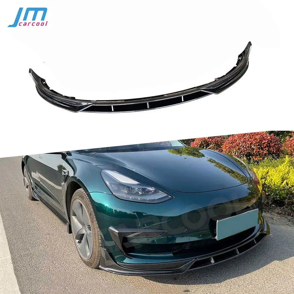 

ABS Carbon Look Front Bumper Chin Lip Spoiler BodyKit for Tesla Model 3 3Pcs/set Gloss Black