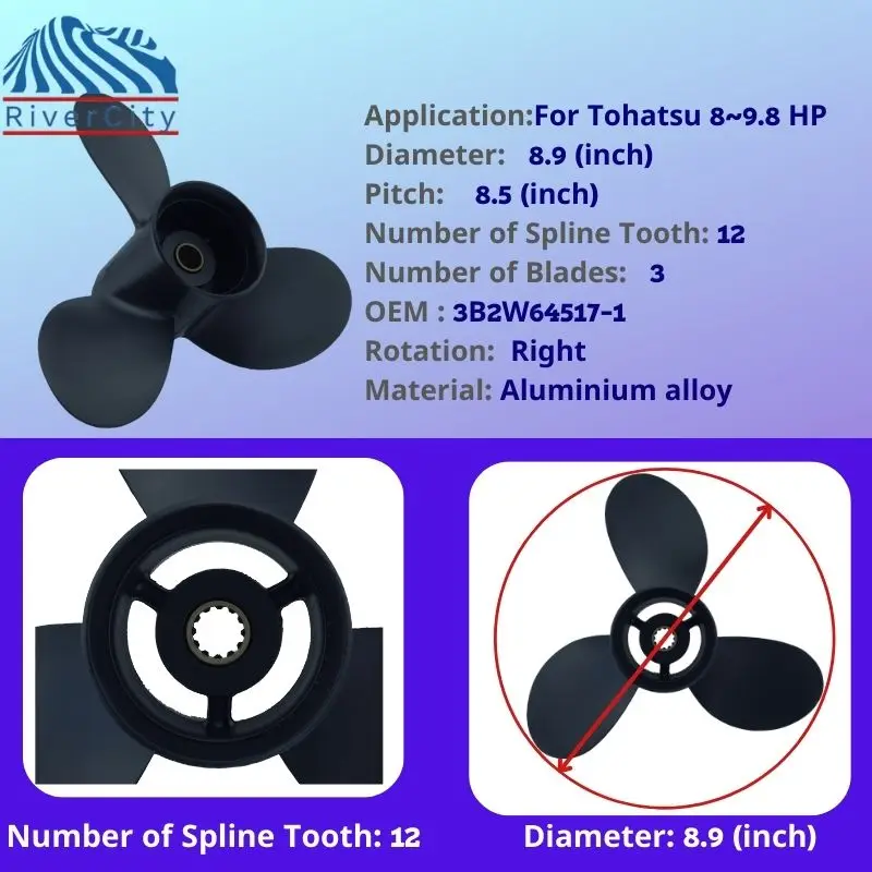 Elica 7.8x8 Per Fuoribordo Tohatsu/Mercury 4-6HP – Alluminio 12 Denti, Sostituzione OEM 3R1W64516-0