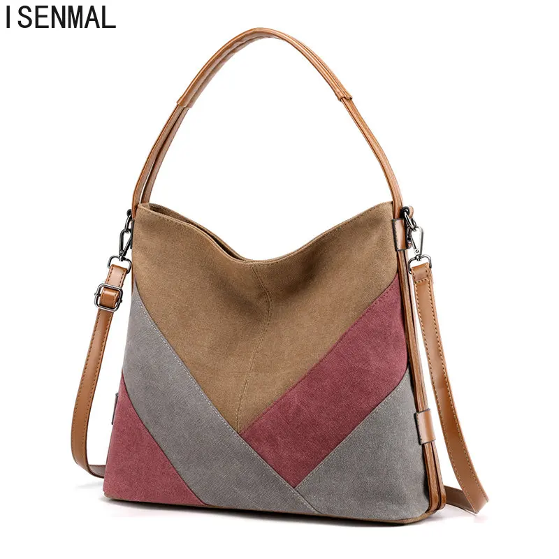 

Patchwork Women's Shoulder bags canvas Female Crossbody Bag Top-Handle Bags High Quality Leisure Handbags Ladies Totes Sac A Mai
