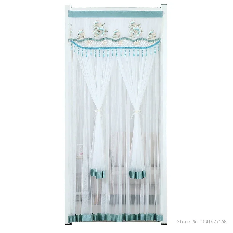 Punch-free Mosquito Screen Curtain Door Curtain, Breathable Bedroom Partition Curtain Double Layer Lace Embroidered Door Curtain