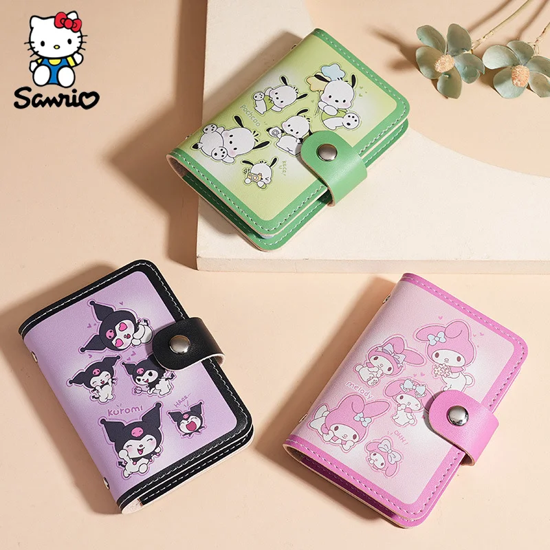 Wallet Keychains Sanrio Wallet Card Bag ID Credit Card Holder Cartoon Kuromi Melody 20 Cards PU Wallet Bag Women Driver's License Document Clip
