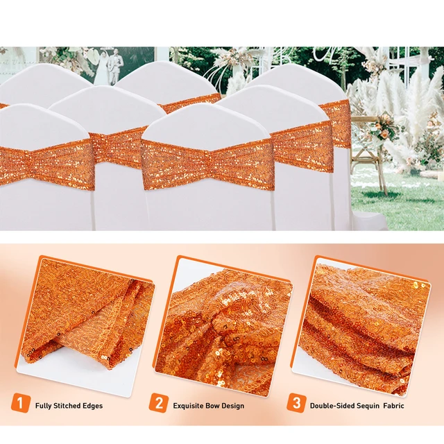 10/50PCS Sequin Wedding Chair Sashes 15x35cm Setting Bows Chair Cover Ribbons for Wedding Banquet Party Baby Shower Decor