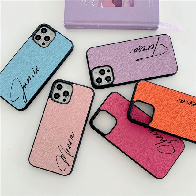 Personal Customize Monogram Name Luxury PU Leather Cases for iPhone 13 12  11 14 Pro Max