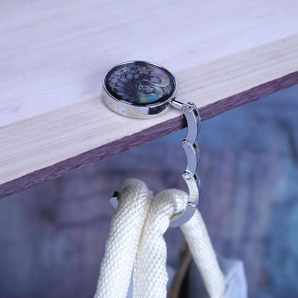 Peacock Purse Hook Folding Handbag Hanger Foldable Purse Hanger for Table Handbag Storage