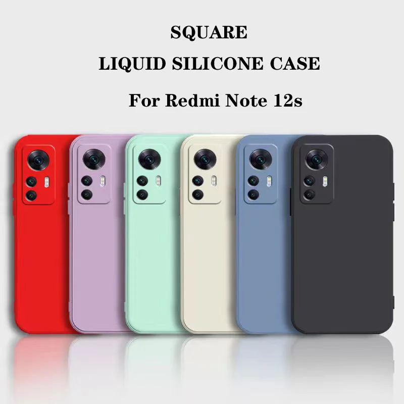 Luxuriöse Hülle für Xiaomi Redmi Note 12s 4G, ultraweich, quadratisch, flüssiges Silikon, Fundas Redmi Note12s Note 12s 4G, quadratische Hülle