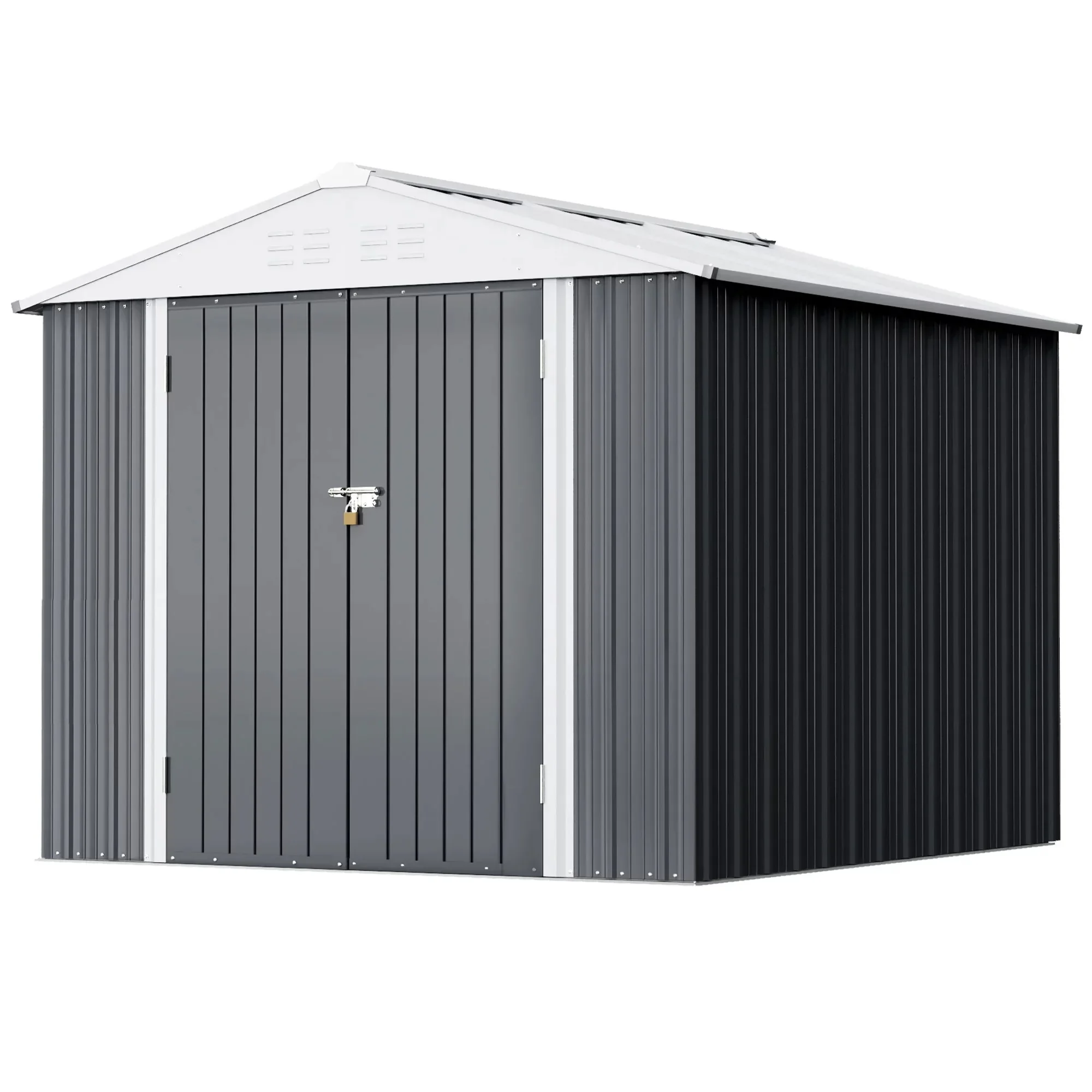 

Metal Outdoor Storage Shed 8FT x 6FT, Steel Utility Tool Shed Storage House with Door & Lock, for Backyard Outdoor Patio,Gray