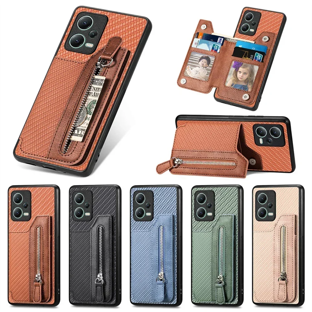 

For Xiaomi Poco X6 X5 F5 X4 M4 X3 M3 Pro X 3 NFC 5G Zipper Leather Wallet Case For Poco M6 Pro X 6 M5 M5S F3 F4 C65 Back Cover