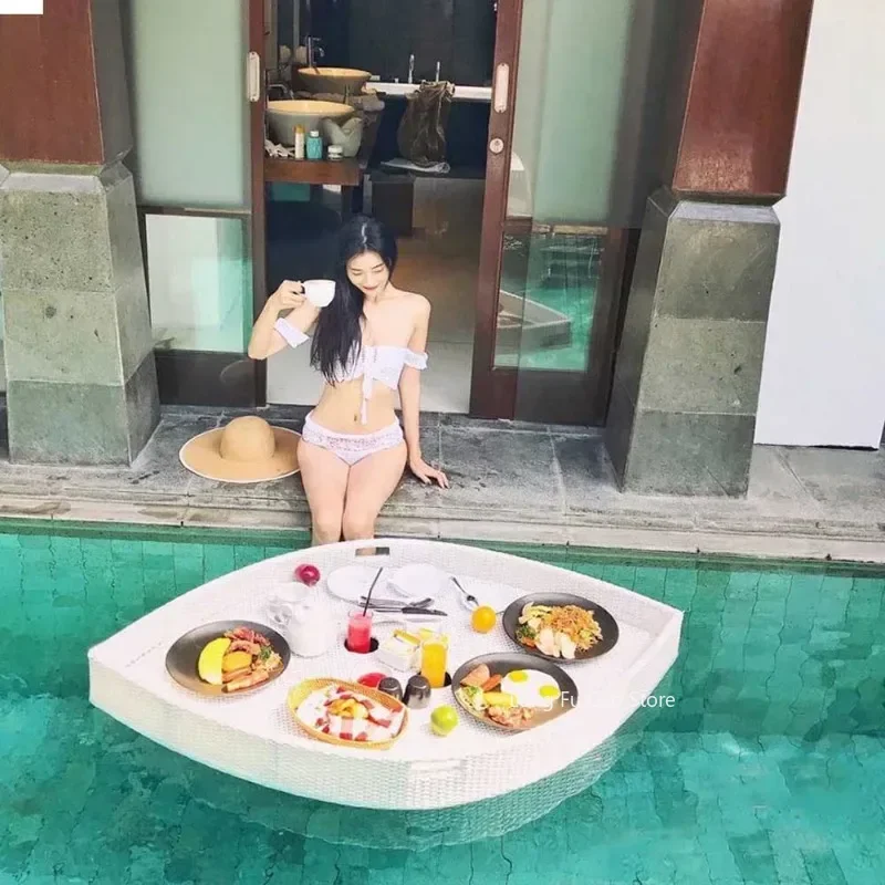 Bali Rattan Tray Swimming Pool Floating Rattan Tray Breakfast Afternoon Tea Dinner Plate Hotel Basket