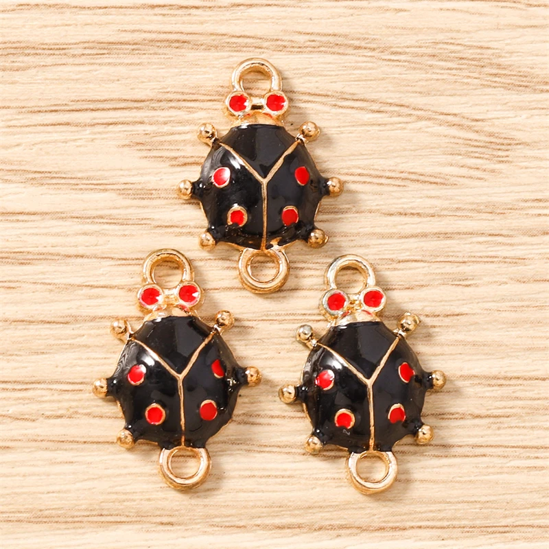 10 Stück 14x20mm Niedliche Emaille-Insekten-Marienkäfer-Anhänger Verbinder für Schmuckherstellung DIY Halsketten Armbänder Handgemachtes Bastelzubehör – Detail 6
