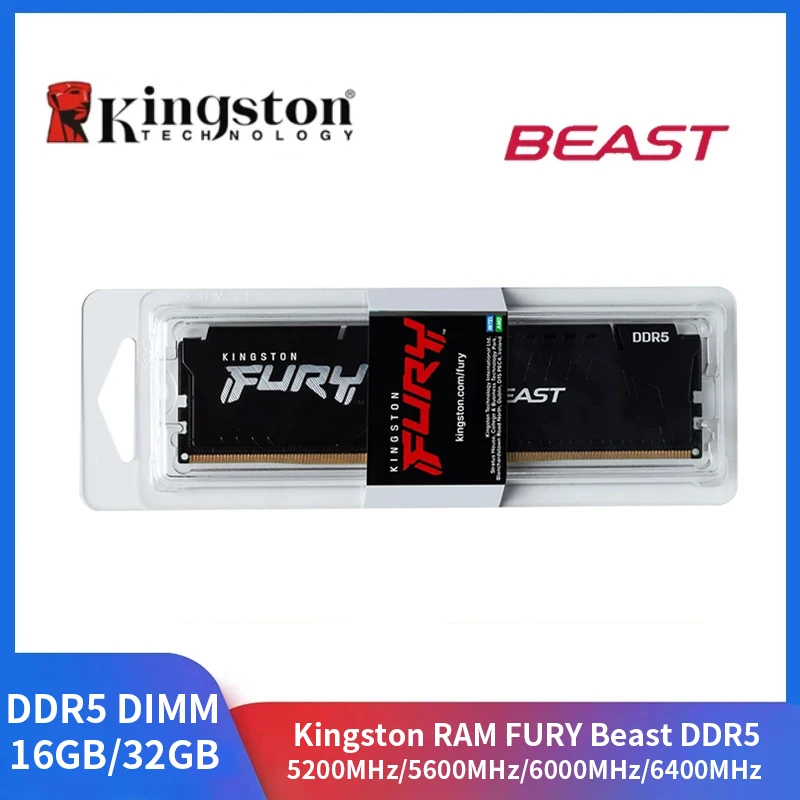 

Kingston RAM FURY Beast DDR5 16GB 32GB 5200 5600 6000 6400MHz Desktop Intel XMP 288Pin 1.1V DIMM PC5-34800 41600 44800 DDR5 RAM