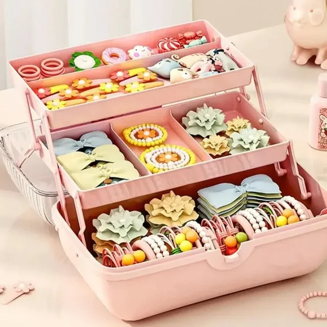 Boîte de rangement multicouche pour épingles à cheveux, boîte à bijoux mignonne pour filles, boîte de rangement d'accessoires pour cheveux d'enfants, boîte de rangement de jouets 3