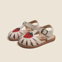 Summer Baby Girls Sandals Genuine Leather Cartoon Strawberry Children's Beach Sandals Cowhide Non-slip Sole Kids Shoes 1