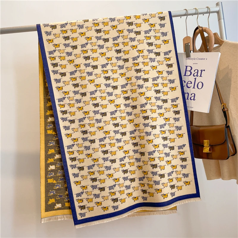 

Cute Cashmere Shawl Scarf for Women Luxury Thick Pashmina Winter Warm Blanket with Tasswl Double Side Foulard Bandana 2022