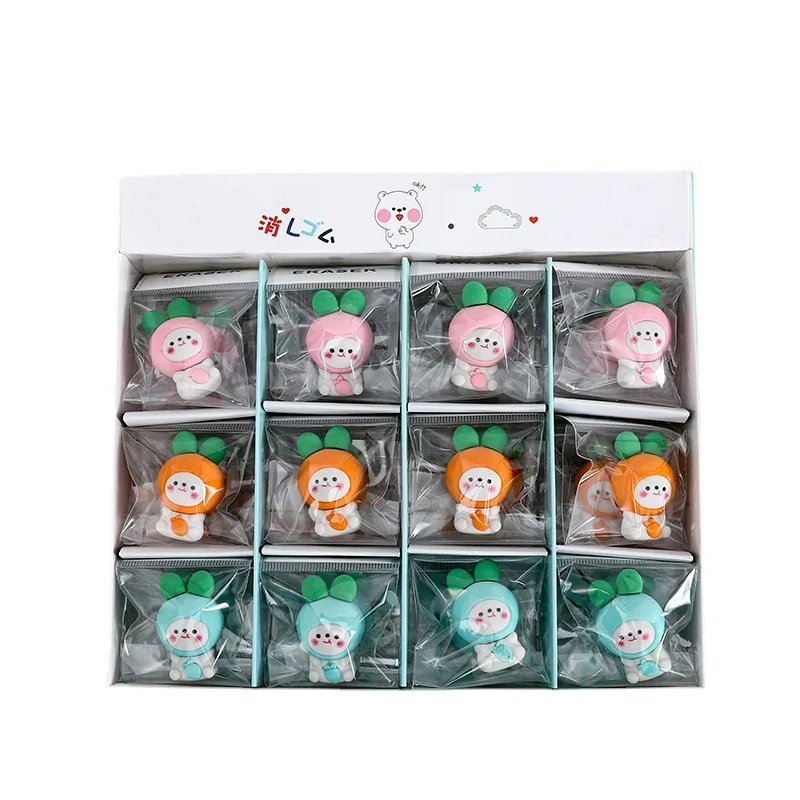 1 Piece Cartoon Cute Radish Rabbit Rubber Eraser For Kids Novelty Stationery Office School Supplies pencil eraser retractable eraser kneadable eraser biscuit eraser plasticine eraser