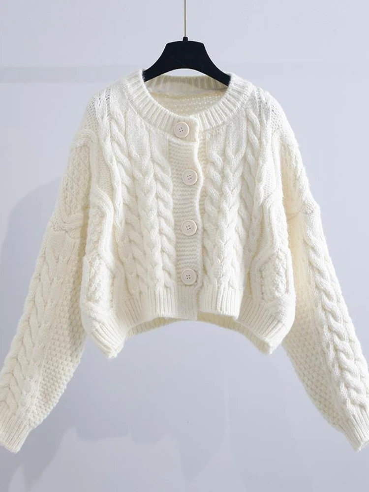 

Cardigan Women's Sweater Knitwear Top Loose Fit O-neck Long Sleeve Solid Single Breasted Vintage Y2k Clothing Winter Women Coat
