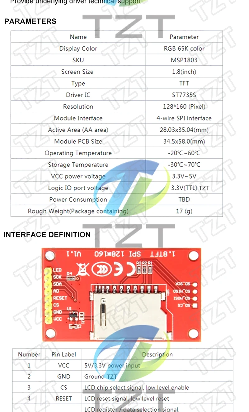 1/5 Stück 1,8 Zoll LCD-Display TFT-Bildschirmmodul SPI-Schnittstelle 128*160 Auflösung 16BIT RGB 4 IO ST7735S Treiber für Arduino – Detail 6