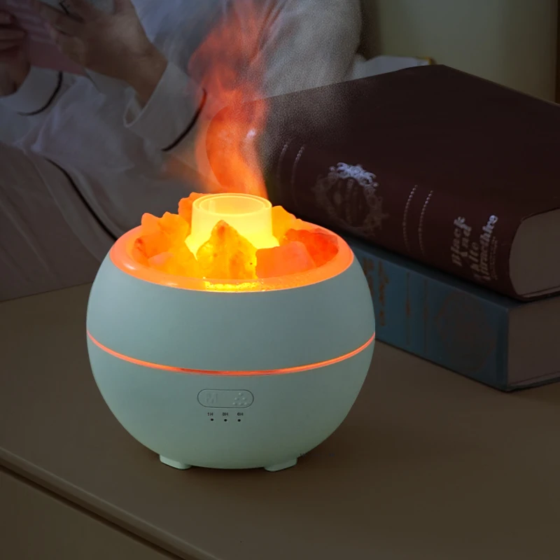 소금 돌 불꽃 가습기 아로마 디퓨저 에센셜 오일 USB 데스크탑 크리 에이 티브 미니 야간 조명 Humidificador 디퓨저