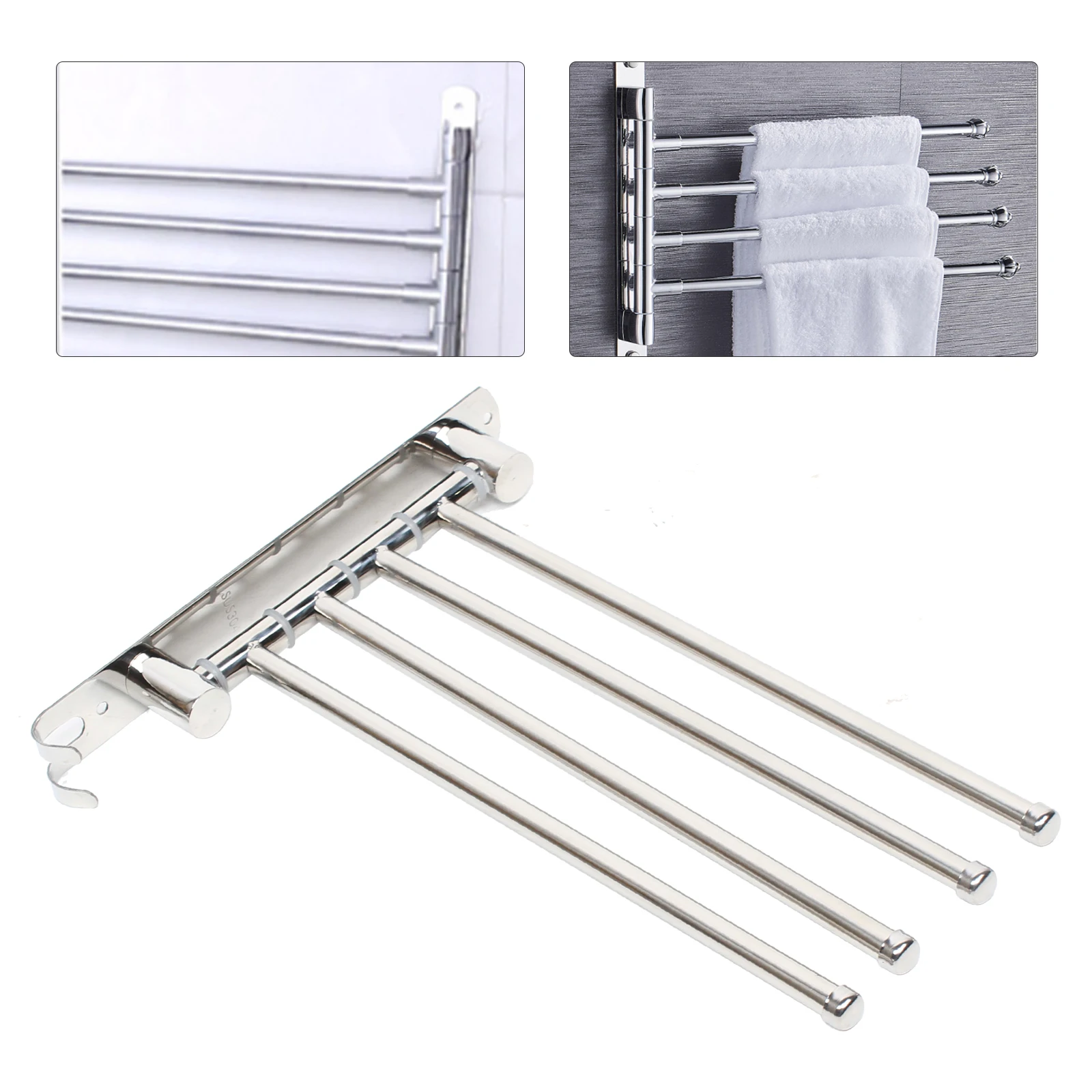 4-Arm Towel Hanger Wall Mounted Rotatable Towel Rack with 4 Rotating Swing Arm 304 Stainless Steel Organizer with Hooks