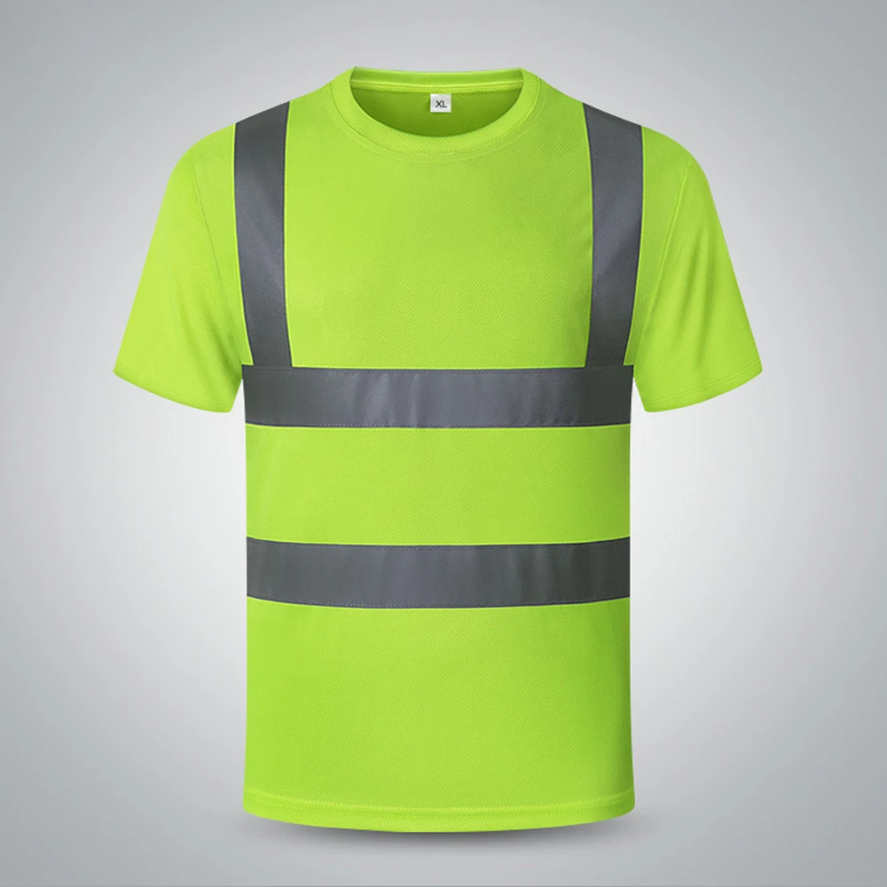 Safety T-Shirt Fluorescent Yellow High Visibility Working Clothes Hi Vis Shirt Quick Dry Construction Work Wear