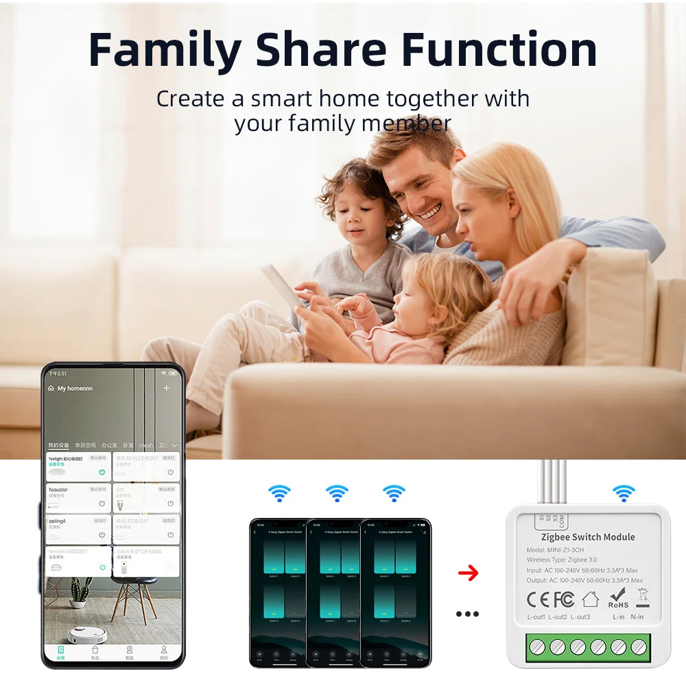 Tuya Wifi / Zigbee 16A Mini Smart Switch 1/2/3/4 Gang Support 2-way Control Work With Smart Life Alexa Google Home Yandex Alice