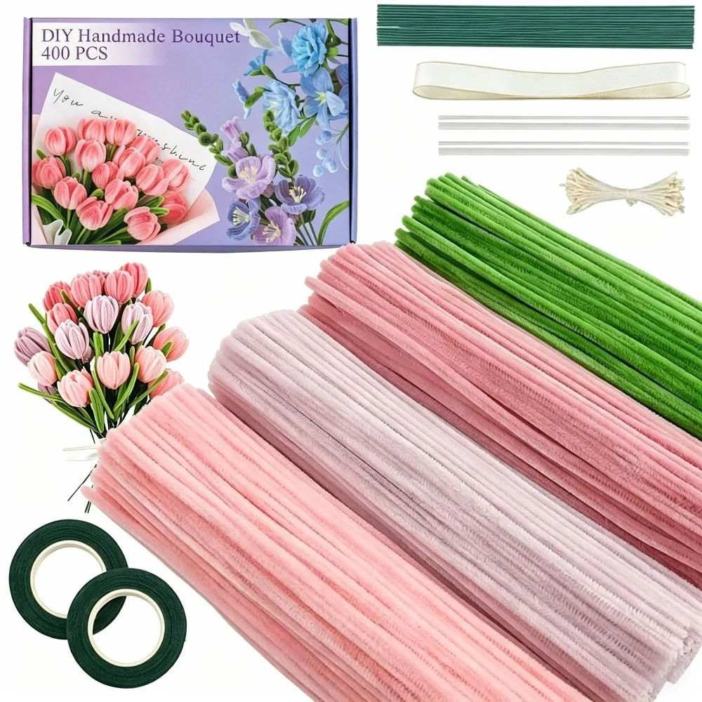 400개 크리에이티브 12인치 파이프 클리너 DIY 멀티 컬러 트위스트 스틱 공예 미술 꽃 만들기 재료 셔닐 스템 어린이용