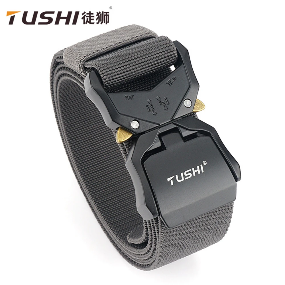 

TUSHI Elastic Jeans Belt For Men Aluminum Alloy Pluggable Buckle Training Tactical Belts Comfortable High Quality Male Belt