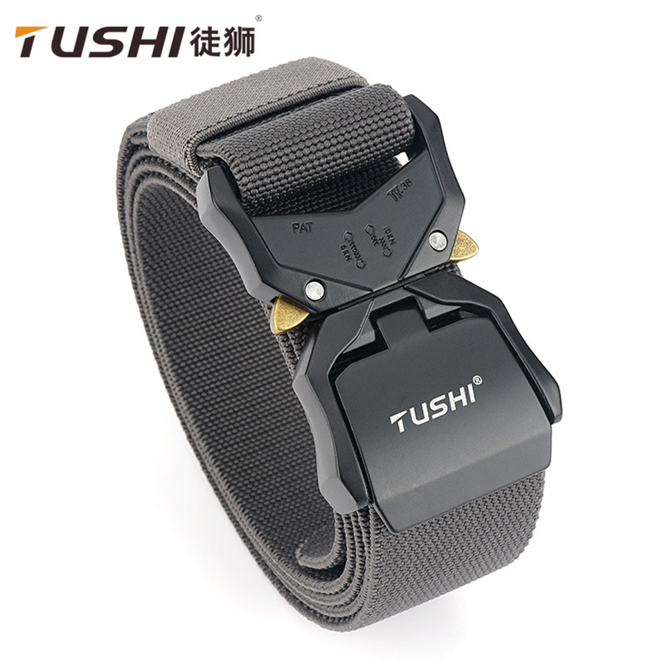 TUSHI Elastic Jeans Belt For Men Aluminum Alloy Pluggable Buckle Training Tactical Belts Comfortable High Quality Male Belt