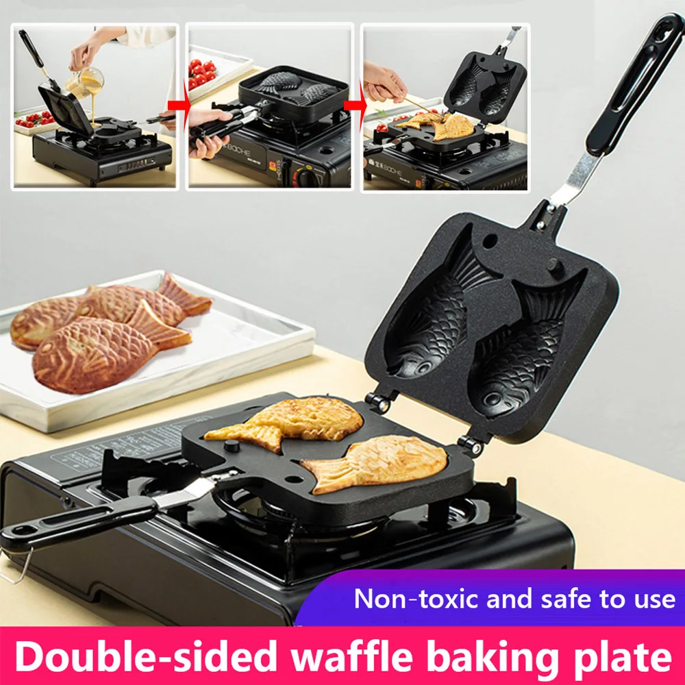 Kitchen Japanese Taiyaki Double Fish Shaped Hot Dessert Waffle Cake