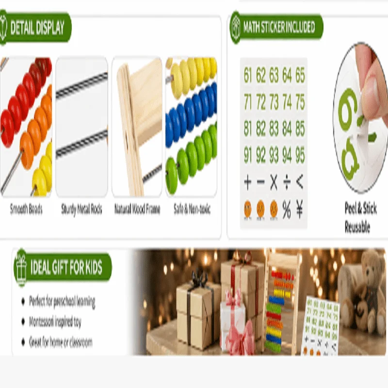 몬테소리 주판 계산 프레임 어린이를위한 수학 학습 장난감 유치원 조기 교육 산술 교육 보조 도구