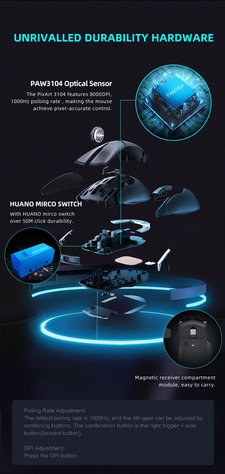 Thunderobot-ML701 Pro Wireless Gaming Mouse, 2.4G, Com